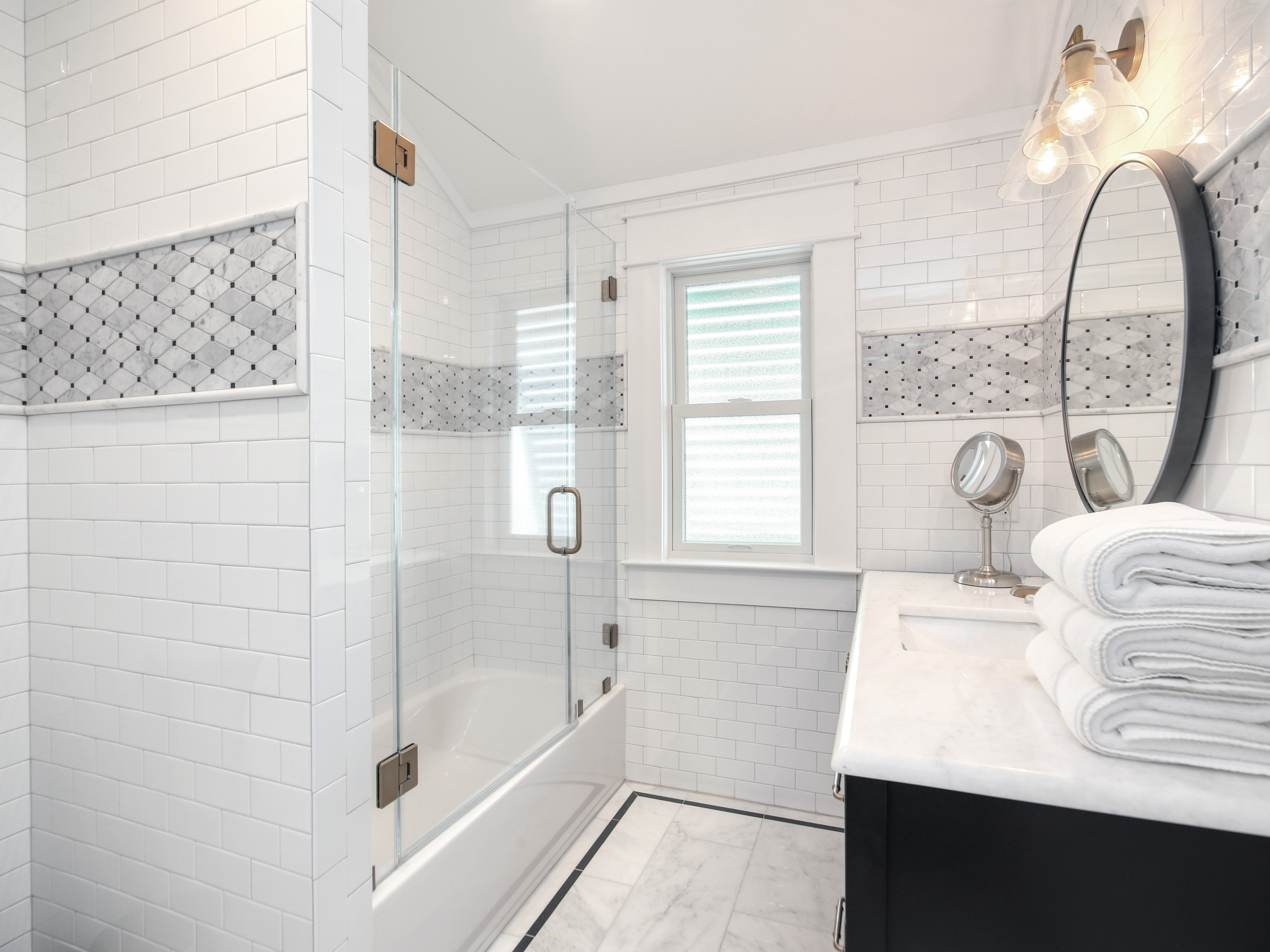 Bathroom with beautiful double hung windows